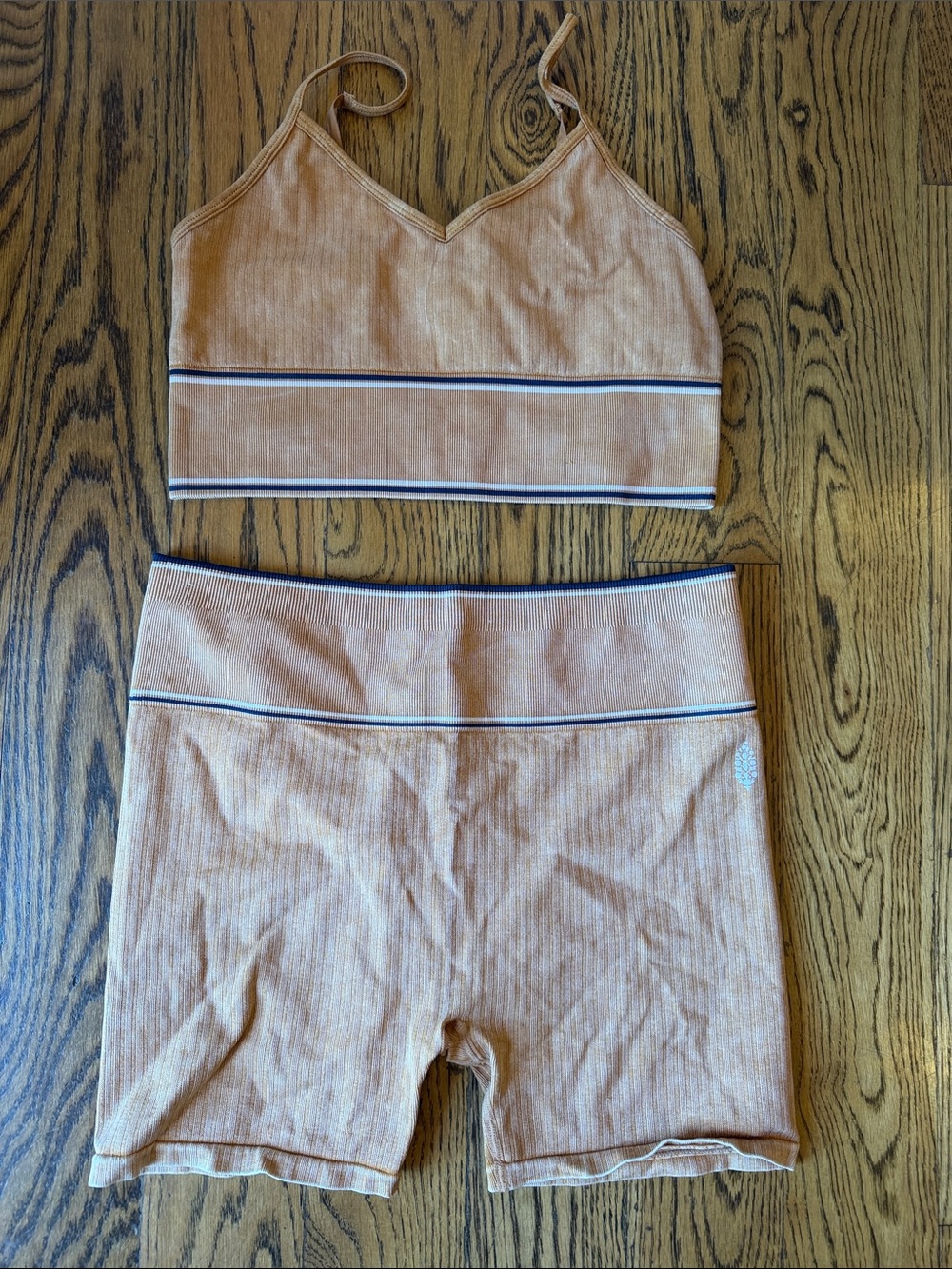 FP Movement by Free People Peach Ribbed Athletic Shorts and Crop Top Set